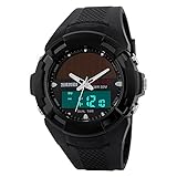 Unisex LED Digital Sport Uhren Solaruhr 50M Wasserdicht Outdoor Militär Multifunktion Armbanduhr Doppel Zeitzon Analog Quarzuhr Plastik Uhr mit Kautschuk Band Stoppuhr Kalender für Herren Damen Junge