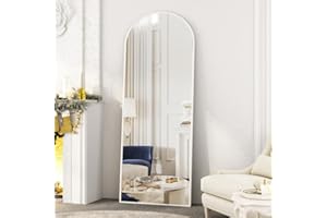 ‎BOROMAL Boromal Bogen Ganzkörperspiegel mit Weiß Metallrahmen 150x50cm Ganzkörperspiegel Standspiegel Weiß Spiegel Groß Bodenspiegel Ganzkörper Wandspiegel Weiß für Schlafzimmer Wohnzimmer