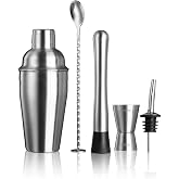 Paslanmaz &Ccedil;elik Kokteyl Shaker Seti, Karıştırma Kaşığı, S&uuml;zge&ccedil;, Jigger, Muddler ve Lik&ouml;r D&ouml;k&uuml;m Ucu Dahil 500 ml