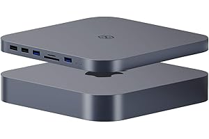 USB-C Hub with Hard Drive Enclosure, Hagibis Type-C Docking Station & Stand for Mac Mini M1 with SATA, USB 3.0, SD/TF Card Reader and USB 2.0 Ports for New MM M1 Laptop (Gray)