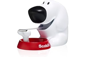 ‎SCOTCH Scotch Tischabroller inkl. 1 Rolle Klebeband - Hunde Klebeband Abroller, auch für Kinder, weiß