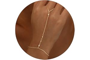 Dochais Bracelets Main Femme, Chaîne Main Poignet-Doigt, Or 14K/Argenté, Bijou Élégant Adjustable Imperméable, Cadeau Luxe