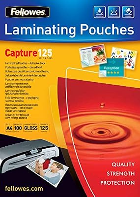 Fellowes 5328901 53289 Film de plastification autocollant Capture 125 microns Transparent A4 Lot de 100