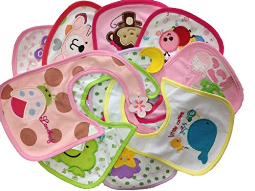 JT-Amigo 9er Set Baby Mädchen Lätzchen, Baumwolle, Wasserdicht, verschiedene Motive - 3