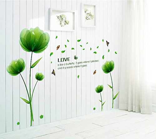 ufengke® Fantasie Grüne Blumen und Definition von Liebe Wandsticker, Wohnzimmer Schlafzimmer Entfernbare Wandtattoos Wandbilder - 2