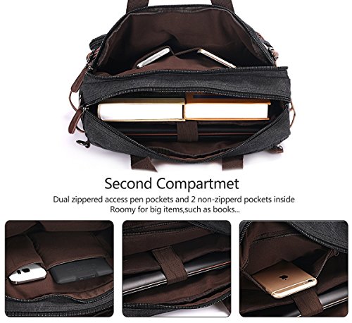 BAOSHA HB-22 Vintage Leinwand Herren Aktenkoffer Rucks  cke Arbeitstasche Umh  ngetasche Schultertasche Canvas Laptoptasche f  r 14 Zoll Grau