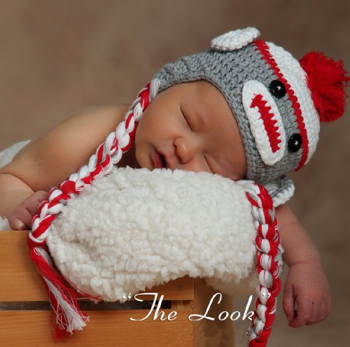 Toddler Baby Monkey Ear Flap Hat Beanie Crochet Handmade Cap