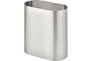 mDesign Cestino spazzatura ovale in metallo – Perfetto sia come cestino gettacarte che per la raccolta rifiuti – Per cucina, bagno, ufficio, camera – argento spazzolato