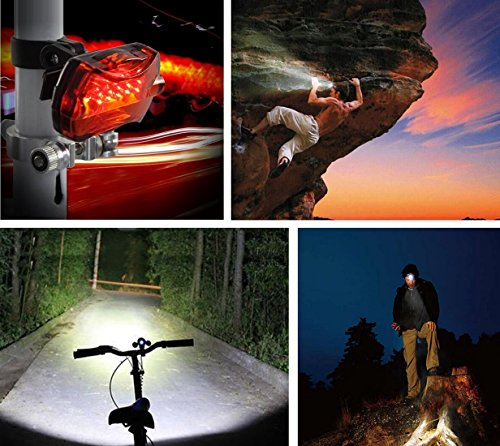 Wolfyok 5000 Lumen LED Aluminium Kopflampe / Fahrradbeleuchtung Set, 3X CREE XM-L XML T6, Super Helle Wasserdichte, 4 Modi Stirnlampe für Outdoor Reiten Nachtangeln Wandern Camping + Fahrrad Rücklicht - 7