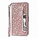 Produktbild Homikon PU Leder Hülle Schön Bling Glänzend Glitzer Schutzhülle Brieftasche Ledertasche Bookstyle Lanyard Zipper-Funktion Handyhülle Lederhülle Etui Kompatibel mit Samsung Galaxy S10 Plus - Roségold