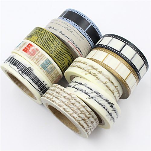 WRITIME Washi Tape Masking Tape Set of 10/Basic Models And Paper Tape Photo Film English Words Gold Letters Hand Strap Tape Roll Width 1.5Cm Long 10M