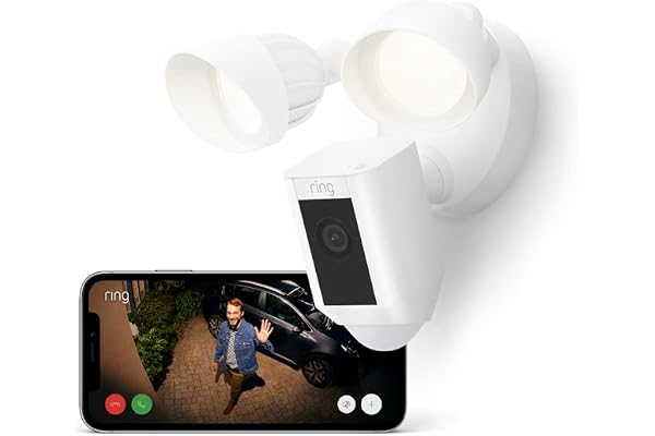 Ring Caméra Floodlight Plus filaire (Floodlight Cam Wired Plus)| Caméra de surveillance extérieure wifi, vidéo HD, projecteurs LED, sirène, fonctionne avec Alexa | Essai Ring Home gratuit 30 j.