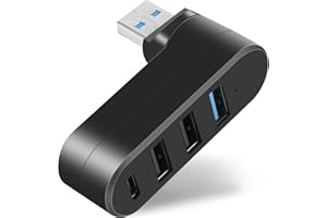AXFEE Mini adapter koncentratora USB (4 porty, USB 3.0 + 2.0 + typ C) - obrotowy koncentrator rozszerzeń USB o 90°/180° do laptopa, pendrive'a, MacBooka (czarny)