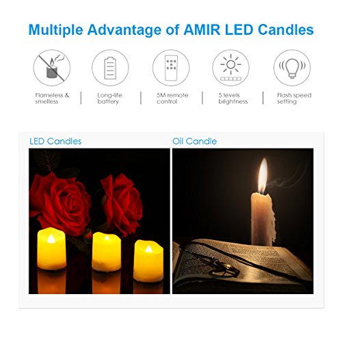 Amir Flammenlose Kerzen, 9er LED Kerzen, 3 Modi Kerzen mit Timer, Fernbedienung & Batterien, Dimmbare Teelichter LED Votive Weihnachtskerzen für Weihnachtsbaum, Weihnachtsdeko, Hochzeit, Geburtstags Party - 4