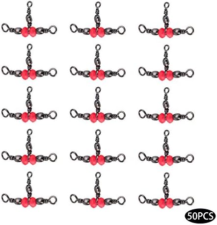 50Pcs Fishing Barrel Triple Swivel Style With Red Beads Fish Hook Lure Fishing Tackle Accessories