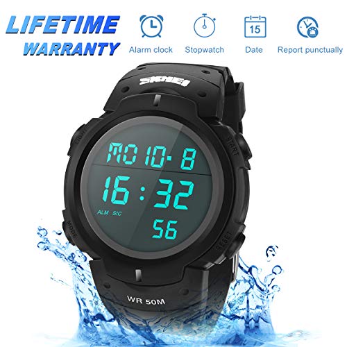 Digitale Sportuhr,Digitale Armbanduhr 50M Wasserdicht Militärische Outdoor Uhr für Männer Wasserdichte LED wasserdicht Uhren elektronische Gegenlicht Sportuhr mit Wecker Stoppuhr Alarm