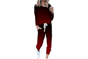 HAOLEI Conjunto Deportivo Mujer,Chandal Mujer Completo de 2 Piezas Moda Degradado Traje de Camiseta de Manga Larga Cuello Redondo y Pantalón Holgado con Cordón y Bolsillos Casual Conjundo Jogger Mujer