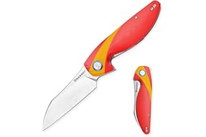 Harnds Parrot Premium Folding Knife z ostrzem Sandvik 14C28N 3.58" i rękojeścią G10 z klipsem, blokadą Liner Lock dla EDC Outdoor Camping Hunting (Czerwony i żółty)