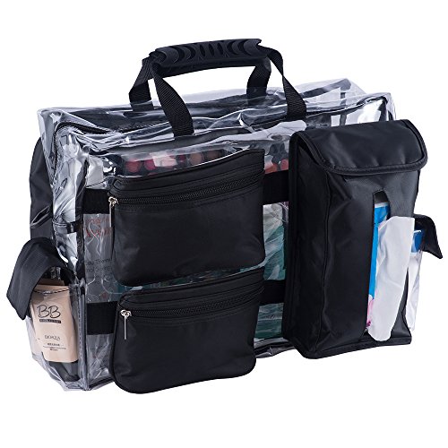 MUA LIMITED Easy Access Cosmetic Carry All Bag, Clear Makeup Artist Organiser with Shoulder Strap, Black