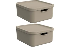 Rotho Albula light 2er-Set Aufbewahrungsbox 20l mit Deckel (Beige)