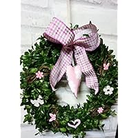 Buchsbaum/Rudbeckia Türkranz Herz in Trendfarbe 2018 ROSA Shabby Chic mit Karo Schleife