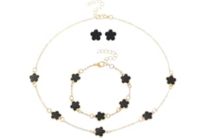 OYZOQ Ensemble de bijoux en forme de trèfle à quatre feuilles pour femmes et filles, pendentif double face, collier, boucles d'oreilles à tige, bracelet, parure bijoux femme(B)