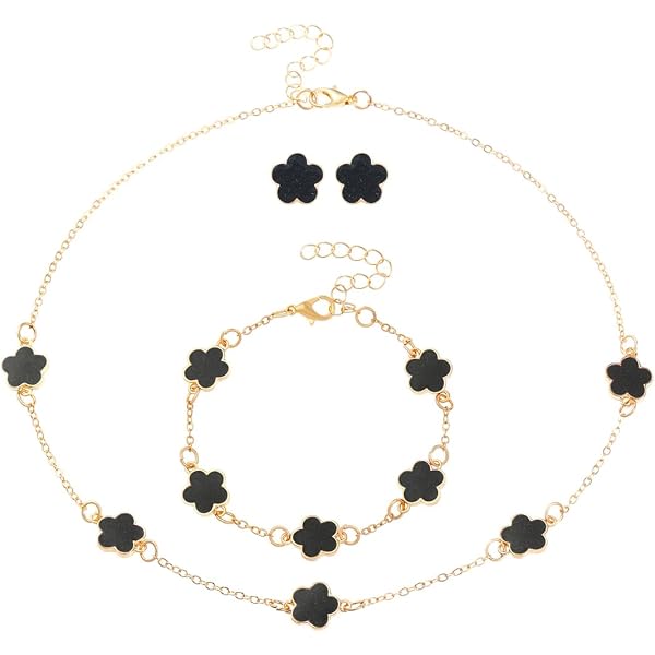 Ensemble De Bijoux Trèfle à Quatre Feuilles - 4 Pièces (collier, Boucles D'oreilles, Bracelets) - Plaqué Or 18k, Symbole Chance - 10