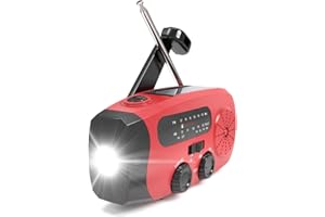 FUHUIHE Radio solaire à remonter, radio d'urgence, radio solaire d'urgence portable, banque d'alimentation rechargeable de 2000 mAh, alarme SOS, chargeur de téléphone USB, utilisation d'urgence pour le