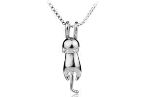 Wonvin Collection Womens 925 sterling silver 3D cute cat Lover Matte surface/smooth pendant necklace