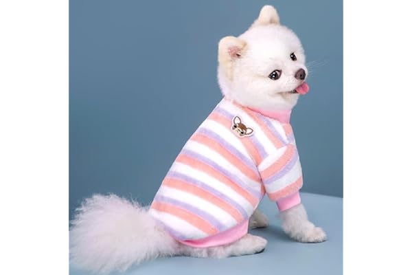 KUTKUT Dog Warm Shirt for Small Dogs & Cats, Winter Puppy Striped Clothes, Sweater Shirt Cold Weather Plush Warm Doggie Shirts for Chiuhuahua, Yorkshire, Toypom etc (Size:S, Chest:35cm, Length:25cm)