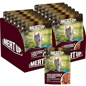 Meat Up Adult (+1 Year) Wet Cat Food, Real Chicken and Chicken Liver in Gravy, 70g (Pack of 6) - Buy 1 Get 1 Free