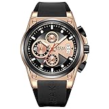 BREAK Luxury Chronograph Uhr, Wasserdichte Quarz Armbanduhr Mode Herrenuhren, Leuchtend Rubber Strap, Sport Analoge Uhren mit Datum - Roségold