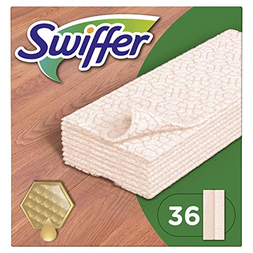Swiffer Panni di Ricambio per Scopa Ottimi per Parquet, 36 Pezzi, per Catturare e Intrappolare 3 Volte Più Polvere, Sporco e Peli di una Scopa Tradizionale