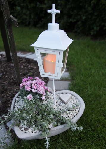 Best Season LED-Grablaterne mit Erdspiess /1 Kerze Lichtsensor /27 x 13 cm ( Batterie nicht enthalten ), weiß 066-88 - 2