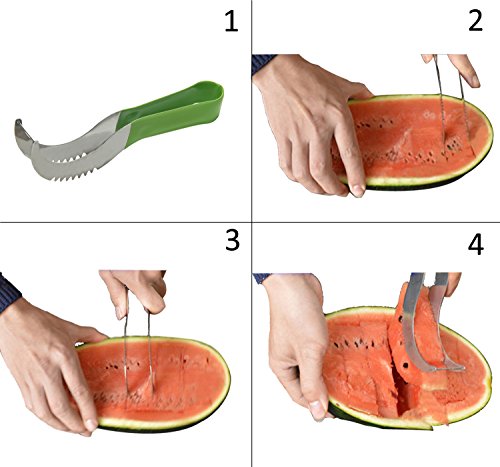 Umiwe Edelstahl Doppel Messer Wassermelonen Schneider und Doppelzweck Melonenausstecher - 7