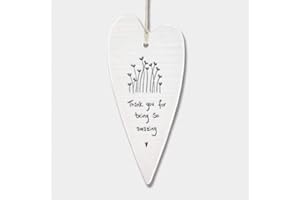 East of India Wobbly White Porcelain Heart Thank you for being amazing 13.7 x 6cm