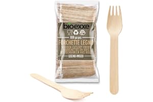 Bioexxe 100 pz Forchette usa e getta, Posate usa e getta in Legno Biodegradabili, No plastica, Compostabili