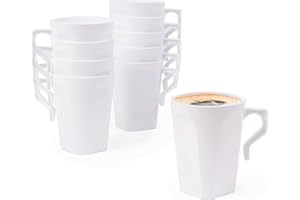 MATANA Plastikowe kubki do kawy z uchwytami (białe) jednorazowe filiżanki do herbaty z uchwytami, plastikowe kubki do herbaty i kawiarni weselnej, wielokrotnego użytku, do gorących napojów i zimnych