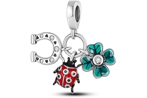 Pandach Ciondolo in Argento Sterling 925 Charm， Perline Intarsio con Zircone chiaro, Bead Compatibile con Bracciale e Collane Europei da Donna ，Regali da donna con perle