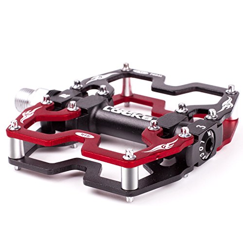 Meetlocks Fahrradpedal, spritzgegossener Pedalkörper aus der Aluminium-Magnesium-Legierung, Cr-Mo CNC 9 /40,64 cm Gewinde Spindel, Super- DU/gedichtetes Lager, Schwarz und Rot - 3