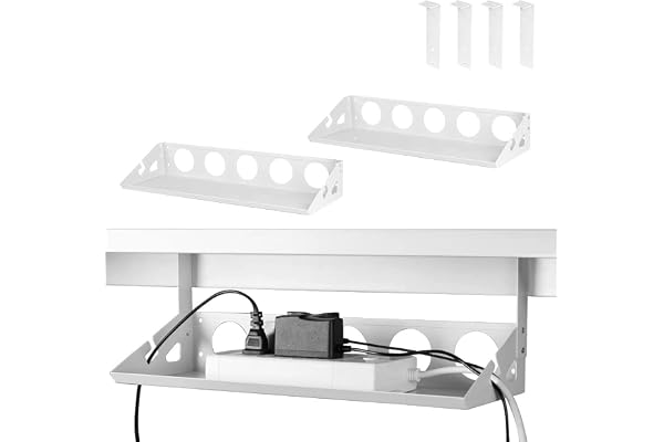 INDIAN DECOR. 41611 Pack of 2 Under Desk Cable Management Tray Organizer, 40cm Heavy Sheet Metal Cable Holder Under Table Wire System Management for Home Desks, Offices and Kitchens (White)