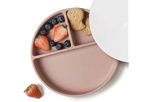 Moonkie Piatti a ventosa per bambini e ragazzi | Piatti divisi in silicone senza BPA con coperchio | Sicuri per microonde e lavastoviglie - 1 confezione (Blush)