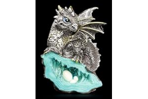 ‎FIGUREN SHOP GMBH Kleine Drachen Figur | Blauer Wächter 12,5 cm auf Kristall | Fantasy Deko