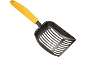 WePet Szufla do żwirku dla kotów, powłoka zapobiegająca przywieraniu, stop aluminium, metalowa łopatka Kitty, głęboki uchwyt, sitko do odchodów, podnośnik do błotników, powlekany czarny korpus z