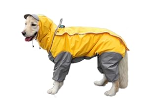 FEILING Patchwork płaszcz przeciwdeszczowy dla psa, płaszcz dla psów, wodoszczelny, 4-nożna, kurtka przeciwdeszczowa, ze zdejmowanym kapturem, dla małych, średnich i dużych psów (20#, żółty)