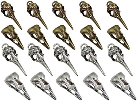 20pcs Mix Style Alloy Phantom Raven Bird Skull Head Pendant Charms Necklace Jewelry Making Supplies