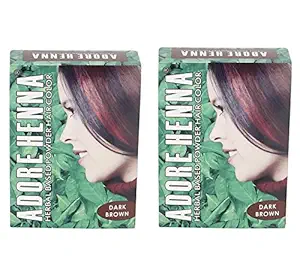Adore Henna Herbal Powder Hair Colour (Dark Brown, 60 g x 2) - Pack of 2