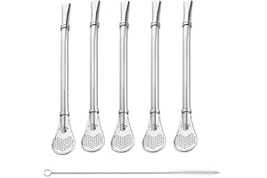 LA LLARETA Yerba Mate słomki do picia wielokrotnego użytku, słomki do picia ze stali nierdzewnej, ze stali nierdzewnej, z 1 szczotkami do czyszczenia, do herbaty, kawy, herbaty cytrynowej, soku (srebrne)