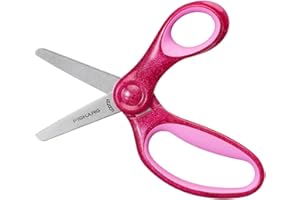 Fiskars Forbici per bambini, A partire da 6 anni, Lunghezza 13 cm, Per destrimani e mancini, Lame in metallo/Impugnature in plastica, Rosa, Glitter, 1064074