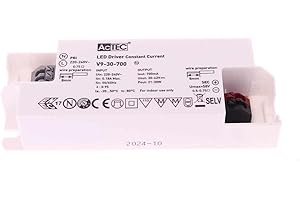 A2ZWORLD Led Driver CC, 700mA Max 30W, Alimentatore LED Corrente Costante, Input 220-240V, Output 30V-42VDC, Connessione a Fili